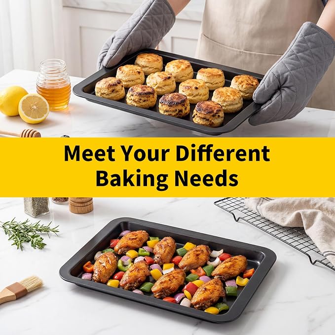 Beasea Cookie Sheets for Baking, 2 Pack 13x9 Inch Black Baking Pans Tray, Nonstick Carbon Steel Cookie Pan Sheet for Oven Roll Cake Brownie, Cooking, Roasting, Serving
