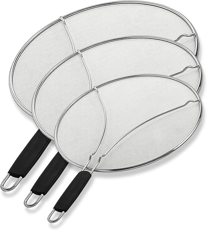 Splatter Screen for Frying Pan - 9.5/11.5/13 Inch (Set of 3) Stainless Steel Grease Splatter Guard - Cover Oil Splash when Sizzling Bacon, Cooking Fried Chicken or Popcorn