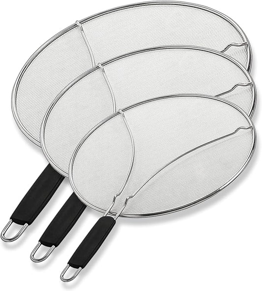 Splatter Screen for Frying Pan - 9.5/11.5/13 Inch (Set of 3) Stainless Steel Grease Splatter Guard - Cover Oil Splash when Sizzling Bacon, Cooking Fried Chicken or Popcorn