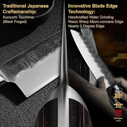 kanngou 7 Inch Santoku Knife, Black Forged Japanese Chef Knife with AUS-8 Alloy Steel, Japanese Santoku Knife with Full Tang Pakkawood Handle, Christmas Gift with Premium Box (7 Inch Santoku Knife)