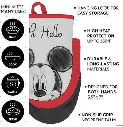 Disney Kitchen Towels & Oven Mitts Set – 4 Piece Bundle with 2 Cotton Dish Towels/Hand Towels & 2 Heat Resistant Mini Oven Mitts (Pot Holders) – Absorbent Kitchen Décor Gift Set–Mickey, Stitch & Pooh