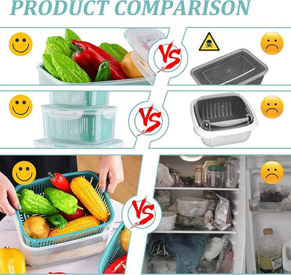 U/C Plastic Food Storage Containers, Fresh Vegetable Fruit Storage Containers for Refrigerator, Kitchen Produce Saver Container with a Draining Basket, BPA Free (5 Pack)