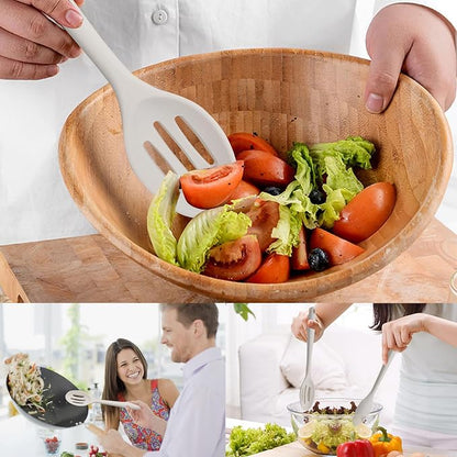 Slotted Solid Silicone Spoons Set for Cooking Dishwasher Safe, Heat Resistant White BPA Free Nonstick Kitchen Serving Spoon Mixing Spoons Basting Spoon Stirring