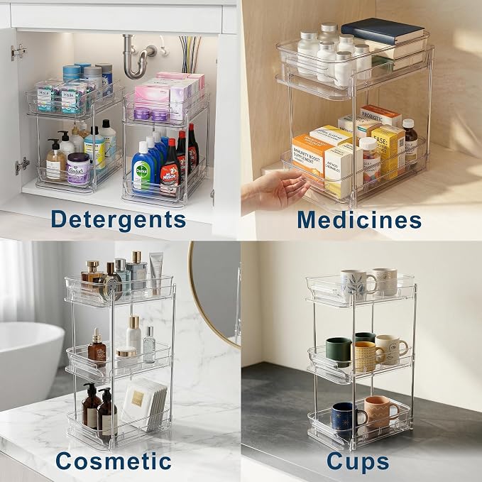 2-Tier Vitamin Storage Organizer, Organizer for Vitamin Bottles And Medicine Bottle, Vitamin Bottle Organizer for Countertop, Bathroom Cabinet Storage Items Are Clearly Visible (2)