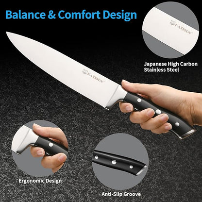 In-Drawer Knife Block with 5 Pieces Knives, Bamboo Knife Drawer Organizer for Kitchen, Perfect for Home and Chefs, Premium Knife Holder, Slots for 5 Knives Kitchen Drawer, Counter Top