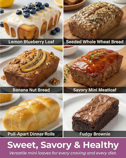CARTMAN 2-Pack 8-Cavity Mini Loaf Pans Set with Spatula & Brush – 15.5” x 10” Nonstick Carbon Steel Small Bread Pan for Banana Bread, Meatloaf & Keto Snacks Plum Purple