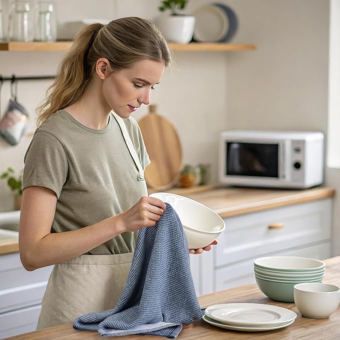 Mordimy Premium Kitchen Towels 6 Pack (18 x 28 Inches, Navy Blue), Large Cotton Kitchen Hand Towel, Flat & Terry Dish Towels for Drying Dishes, Super Absorbent Tea Dishtowels Set with Hanging Loop