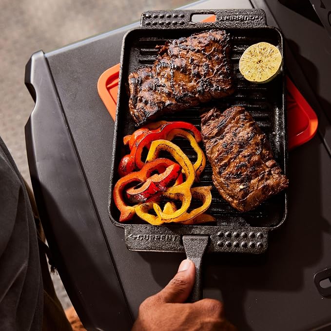 Current® Cast Iron Sizzle Plates 3-Piece Set - Deep Pan, Shallow Pan, Grill Pan with Removable Handle, Pre-Seasoned, Heat Retention, Compatible Model P Pizza Oven