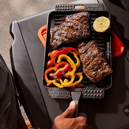 Current® Cast Iron Sizzle Plates 3-Piece Set - Deep Pan, Shallow Pan, Grill Pan with Removable Handle, Pre-Seasoned, Heat Retention, Compatible Model P Pizza Oven