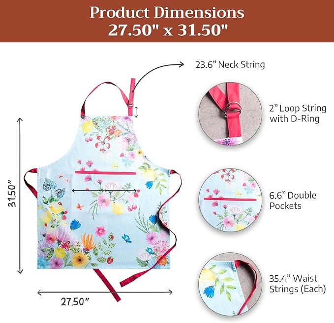 Maison d' Hermine 100% Cotton Apron for women with Pocket Kitchen Chef Apron for Men Cooking Spring Summer