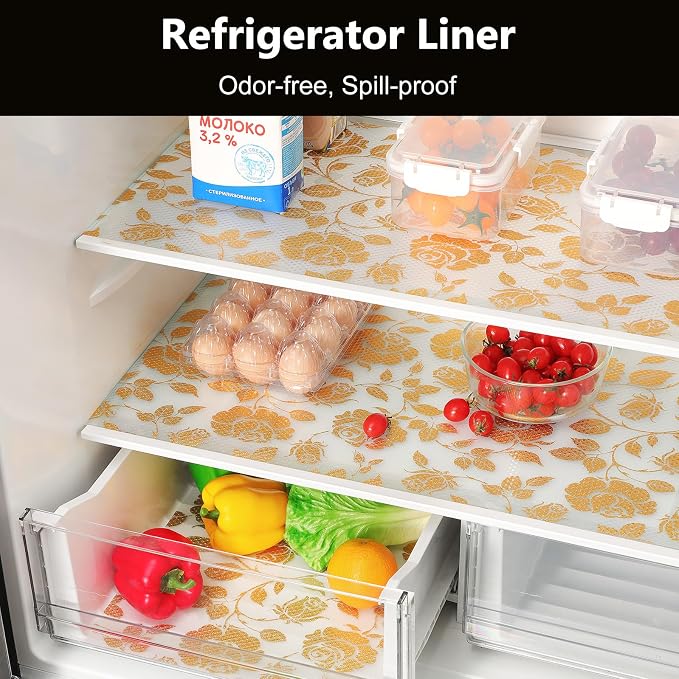 INNOLITES Shelf Liner for Cabinets, Non-Adhesive for Kitchen Drawer Liner, Waterproof Shelf Paper with Floral Pattern, Durable Easy to Clean (Golden Rose, 17.5" x 360")