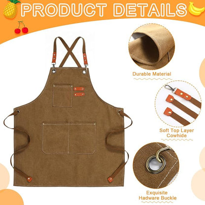 Toulite 4 Pack Canvas Chef Apron for Men with Adjustable Strap Cross Back Cotton Barber Apron with Pocket, 26 x 30''