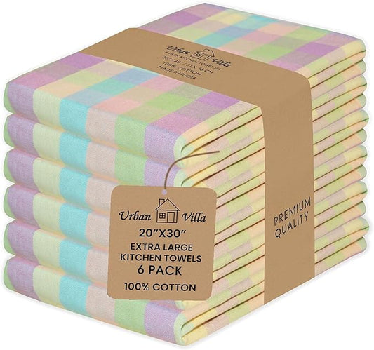 Urban Villa Kitchen Towels Set of 6 Buffalo Checks Easter Kitchen Towels Size 20”X30” Inches 100% Cotton Highly Absorbent KitchenTowels Premium Quality Ultra Soft Mitered Corners KitchenTowels