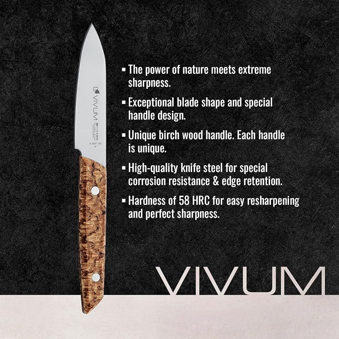 F. DICK – VIVUM Office Knife - Knife with 3.9" blade & 58 HRC - Ideal for bread, fruit & vegetables - Stainless steel - Ultra sharp - Birchwood handle – Made in Germany