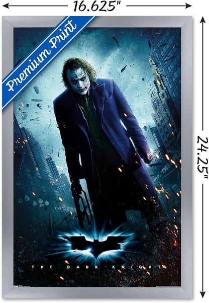 Trends International DC Comics Movie - The Dark Knight - The Joker - One Sheet Wall Poster, 14.725" x 22.375", Silver Framed Version