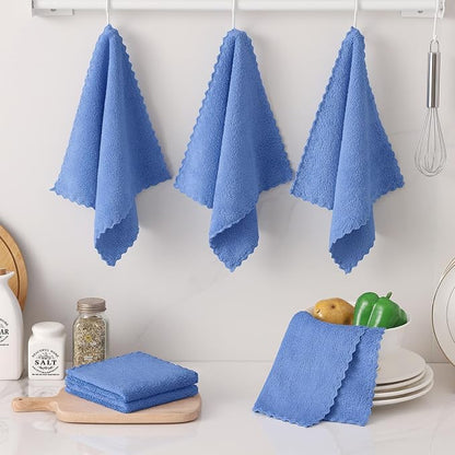 Kitinjoy 24 Pack Kitchen Cloths Dish Towels (10" x 10", Sky Blue), Super Soft and Absorbent Dish Cloths, Nonstick Oil Fast Drying Coral Velvet Microfiber Cleaning