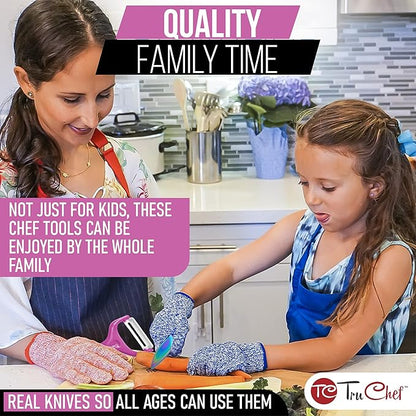 TruChef 5-Piece Kids Knife Set for Real Cooking | Stainless Steel Chef, Paring & Serrated Knives with Peeler & Holder | Safe Junior Chef Cooking Set for Kids (5 pcs, Pink)