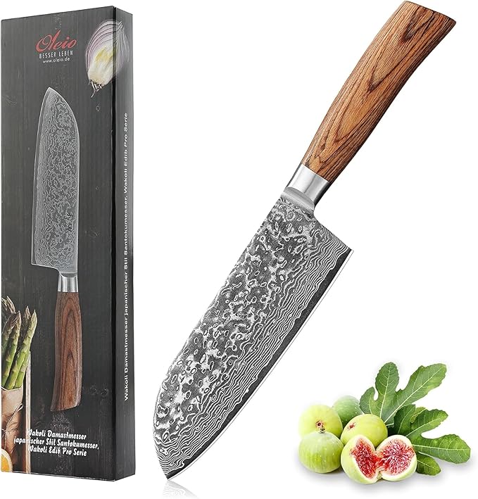 Wakoli EDIB Pro Premium Big Santoku Knife – Japanese Style Kitchen Knife | 6.7-Inch Genuine Damascus Steel Blade with VG10 Core | Ergonomic Pakkawood Handle | Professional Chef Knife in Gift Box