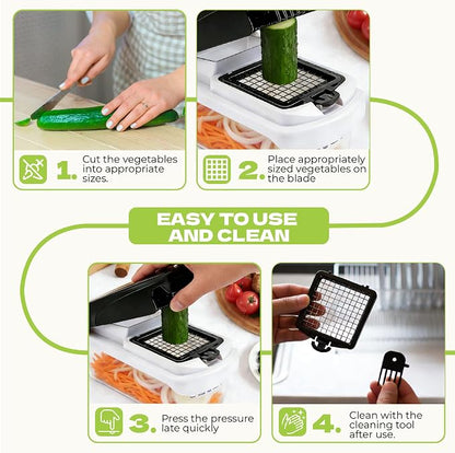 Vegetable Chopper, 17-in-1 Food Chopper with Built-in Container, Includes Cut-Resistant Gloves & Interchangeable Blades, Potato Onion Slicer for Salad Prep, Kitchen Gadgets for New Home