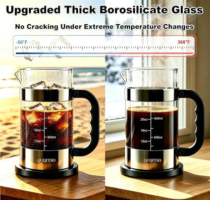 French Press Coffee Maker, 304 Stainless Steel French Press with 4 Filter, Heat Resistant Durable, Easy to Clean, Borosilicate Glass Coffee Press, 100% BPA Free Glass Teapot, 34oz, Dark Pewter