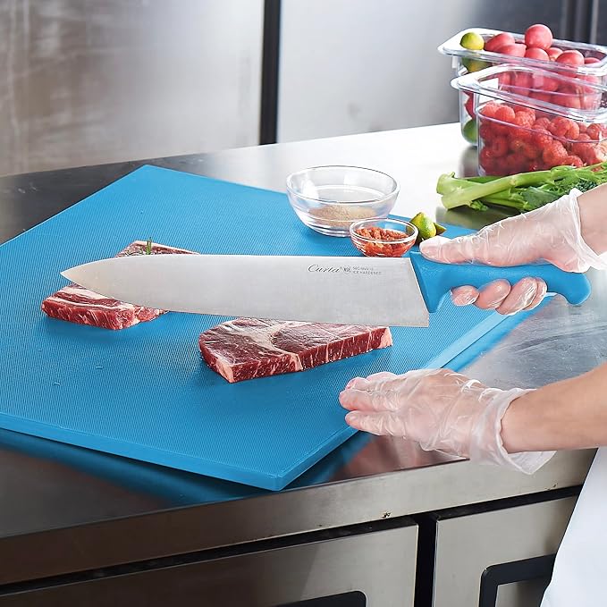 CURTA 12-inch Commercial-Grade Chef's Knife, NSF Listed, Ergonomic, Non-slip Blue Handle, High Carbon 420 Stainless Steel Forged Blade Straight Edge, Dishwasher Safe, Rust Proof
