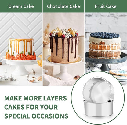 TeamFar 5 Inch Cake Pan Set of 2, Stainless Steel Small Layer Cake Baking Pans Tins, Round Bakeware for Birthday Wedding Party, Non-Toxic & Healthy, Mirror Finish & Dishwasher Safe