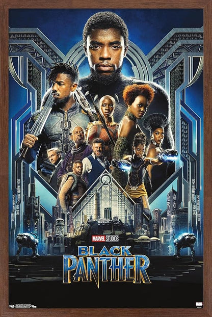 Trends International Marvel Cinematic Universe - Black Panther - Group One Sheet Wall Poster, 22.375" x 34", Mahogany Framed Version
