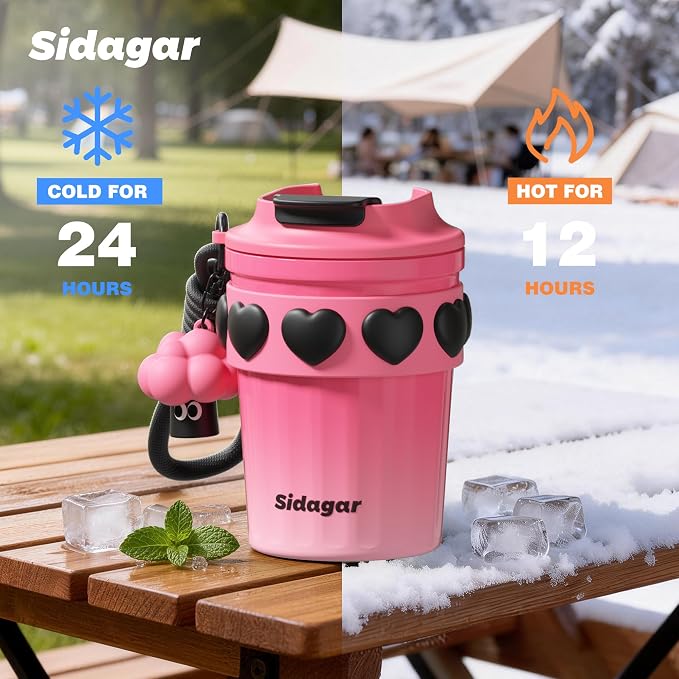 SDGA+ 12 oz Travel Coffee Mug Spill Proof Leak Proof, Stainless Steel Thermal Coffee Cup with Lid, Resuable Cup for Hot and Cold, Portable Tumbler for Women, Pink