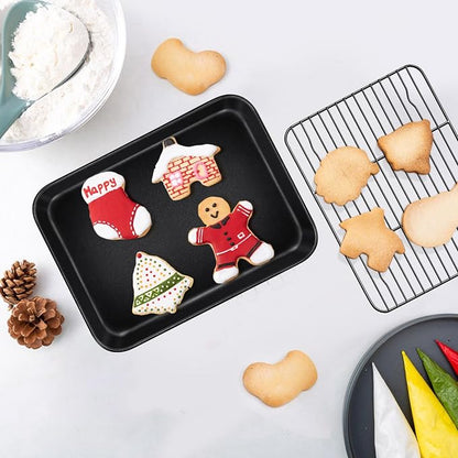 TeamFar Toaster Oven Pan with Rack Set, 9.25 x 7 x 1 Inch Carbon Steel Mini Baking Pan Tray with Cooling Rack for Roasting Cooling, Non-Toxic & Heavy Duty, Nonstick & Easy Clean