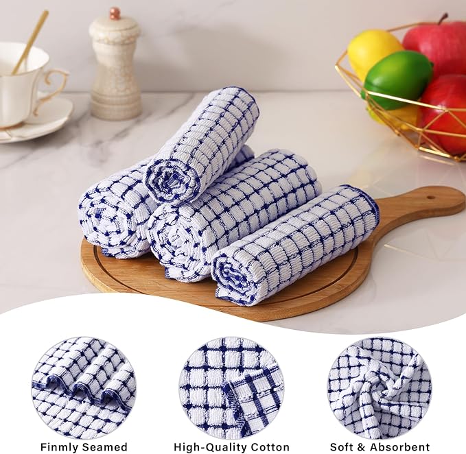 Homaxy Kitchen Towels and Dishcloths Set, 16 x 25 and 12 x 12 Inches, Set of 16 Cotton Terry Kitchen Dish Towels, Super Soft and Absorbent Dish Cloths, Blue