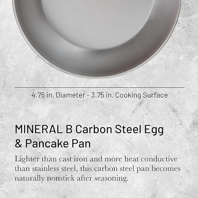 de Buyer MINERAL B Carbon Steel Egg & Pancake Pan - 4.75” Diameter - Naturally Non-Stick Finish - Made in France