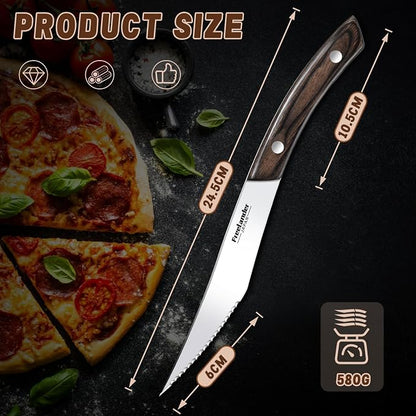 Freelander 4-Piece Pizza Knife Cutter Set, Sharp Serrated Stainless Steel Blades, Full Tang Forged Design, Ergonomic Non-Slip Handle, Durable, Rust-Resistant & Dishwasher Safe