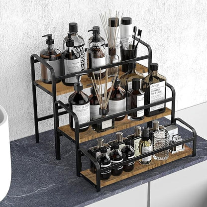 DTUQYX Coffee Syrup Organizer 3-Tier: Vintage Coffee Syrup Rack 12 Bottles Capacity, Free-Installation Coffee Station, Wine Rack for Countertop, Tiered Spice Racks for Cabinet, Bottle Display Shelf