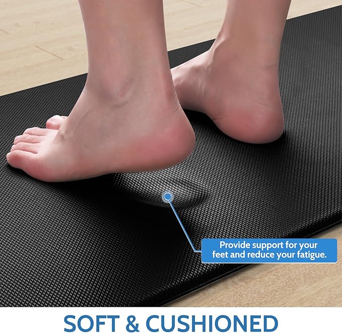 StepLively Kitchen Mat, 2 PCS Kitchen Rugs, Cushioned Kitchen Mats for Floor, Anti Fatigue Kitchen Rug Set, Non-Skid Standing Mat for Kitchen, Office, Sink, 17.3"×30"+17.3"×47", Black