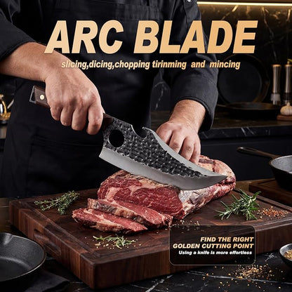 Butcher Knife, Hand Forged Serbian Chef Knivfe & Meat Cleaver & Viking Knife, Meat Cutting Kitchen Knife for Home, Outdoor Cooking, Camping BBQ Idea Gift for Men