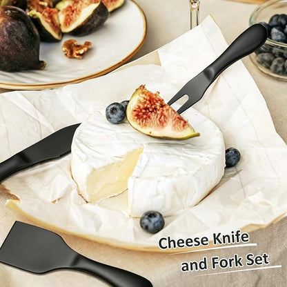 Premium Stainless Steel Black Cheese Tool Set - 12 Piece Cheese Knife & Cheese Markers Gifts Set - Cut, Butter Spreader Slicer Mini Serving Tongs,Birthday Wedding Christmas All Your Favorite Cheeses