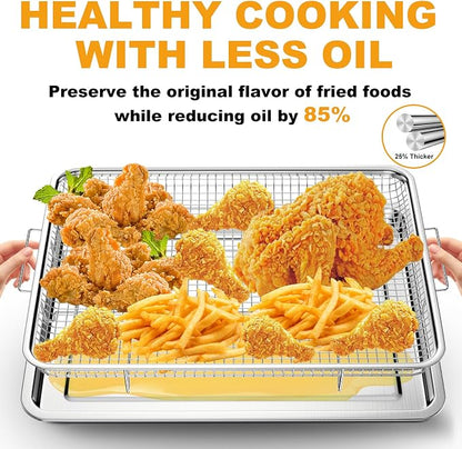 Air Fryer Basket for Oven 12.8"x9.6", 2 Pack Large Air Fryer Basket and Tray Stainless Steel Oven Air Fryer Accessories Pan Rack for Cooking Baking and Broiling