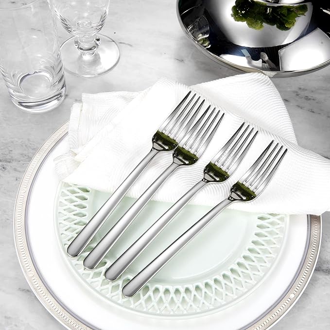 KEAWELL Premium Aline 8-Piece 8.3 inch Forks Silverware – Mirror Polished 18/10 Stainless Steel with Modern Handle and Dishwasher Safe for Formal Meals and Gifting (8, Dinner Forks)