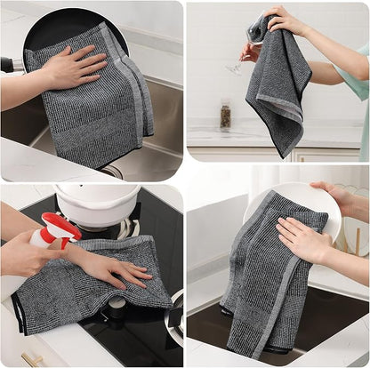 Mordimy Premium Kitchen Towels 12 Pack (18 x 28 Inches, Black), Large Cotton Kitchen Hand Towel, Flat & Terry Dish Towels for Drying Dishes, Super Absorbent Tea Dishtowels Set with Hanging Loop