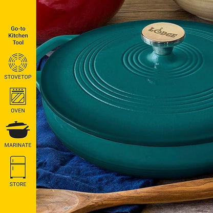 Lodge Essential Enamel Braiser 3.5 Quart - Refrigerator- & Oven-Safe up to 500° F - Heat-Retaining, Induction-Safe & PFAS-Free Enamel Cookware - Lagoon
