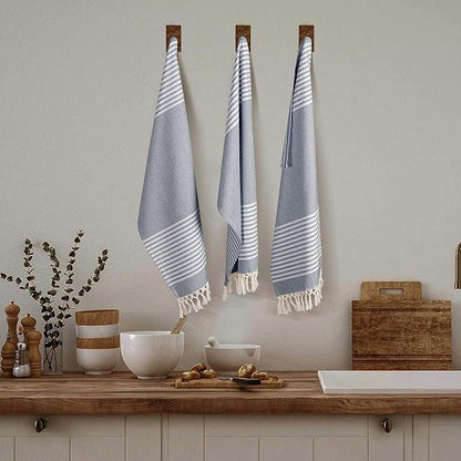 TWINY threads Set of 6 100% Cotton Turkish Kitchen Towels with Hanging Loop & Tassels (18" X 28") | Ultra Washcloth with Fringes | Reusable Hand Towels - Navy Blue