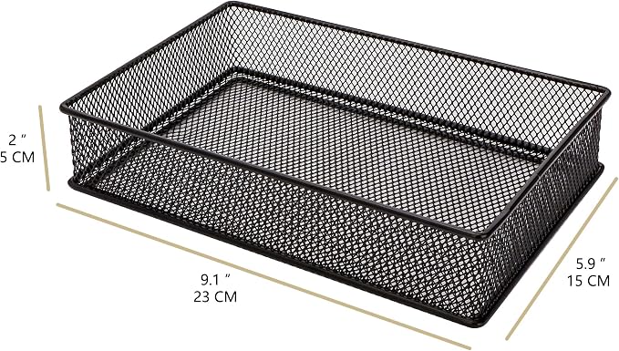 Annova Mesh Stackable Drawer Cabinet and Shelf Organizer Bins Storage Basket School Office Supply Holder Tray- Set of 2 (Black, 6x9x2 Inch)