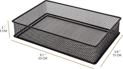 Annova Mesh Stackable Drawer Cabinet and Shelf Organizer Bins Storage Basket School Office Supply Holder Tray- Set of 2 (Black, 6x9x2 Inch)