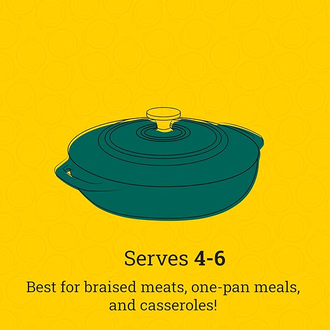Lodge Essential Enamel Braiser 3.5 Quart - Refrigerator- & Oven-Safe up to 500° F - Heat-Retaining, Induction-Safe & PFAS-Free Enamel Cookware - Lagoon
