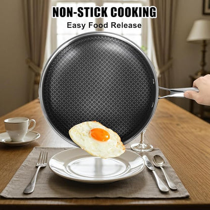USELUCK 10 Inch Nonstick Frying Pan, Stainless Steel Skillet with Honeycomb Surface, Induction Compatible, Oven & Dishwasher Safe, PFAS-Free Cookware