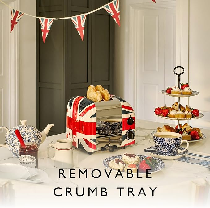 Dualit Classic 2 Slice NewGen Toaster - Limited Edition - Stainless Steel - Hand Built in the UK - Replaceable ProHeat Elements - 120V - Defrost Bread - Mechanical Timer - Union Jack Classic Toaster