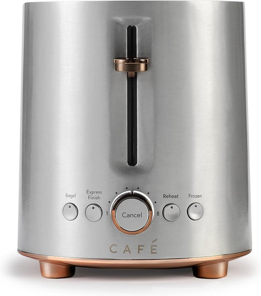 Café Express Finish 2-Slice Toaster | Extra-Wide Slots, Extra Lift for Waffles, Pastries, Texas Toast & More | 4 Pre-Set Functions, 8 Shade Options | Countertop Kitchen Essentials | Stainless Steel