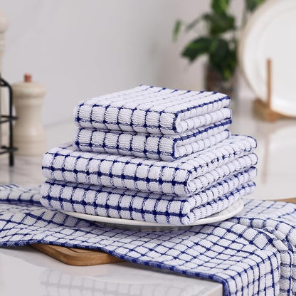 Homaxy Kitchen Towels and Dishcloths Set, 16 x 25 and 12 x 12 Inches, Set of 16 Cotton Terry Kitchen Dish Towels, Super Soft and Absorbent Dish Cloths, Blue