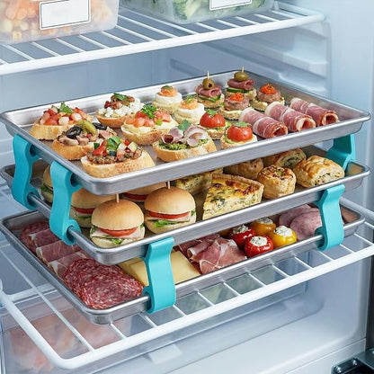 16Pcs Cookie Baking Sheet Stacker, Stackable Baking Sheet Holders, Reusable Stacking Clips Divider for Cake Pan Cooling Rack Freeze Dryer Trays, Space-Saving, Fit for Home Kitchen Refrigerator (Blue)
