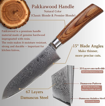 Wakoli EDIB Pro 5-Piece Damascus Knife Set – Professional Chef Knives Set with VG10 Core Blades, 67-Layer Damascus Steel and Ergonomic Pakkawood Handles – Premium Kitchen Knives in Wooden Gift Box